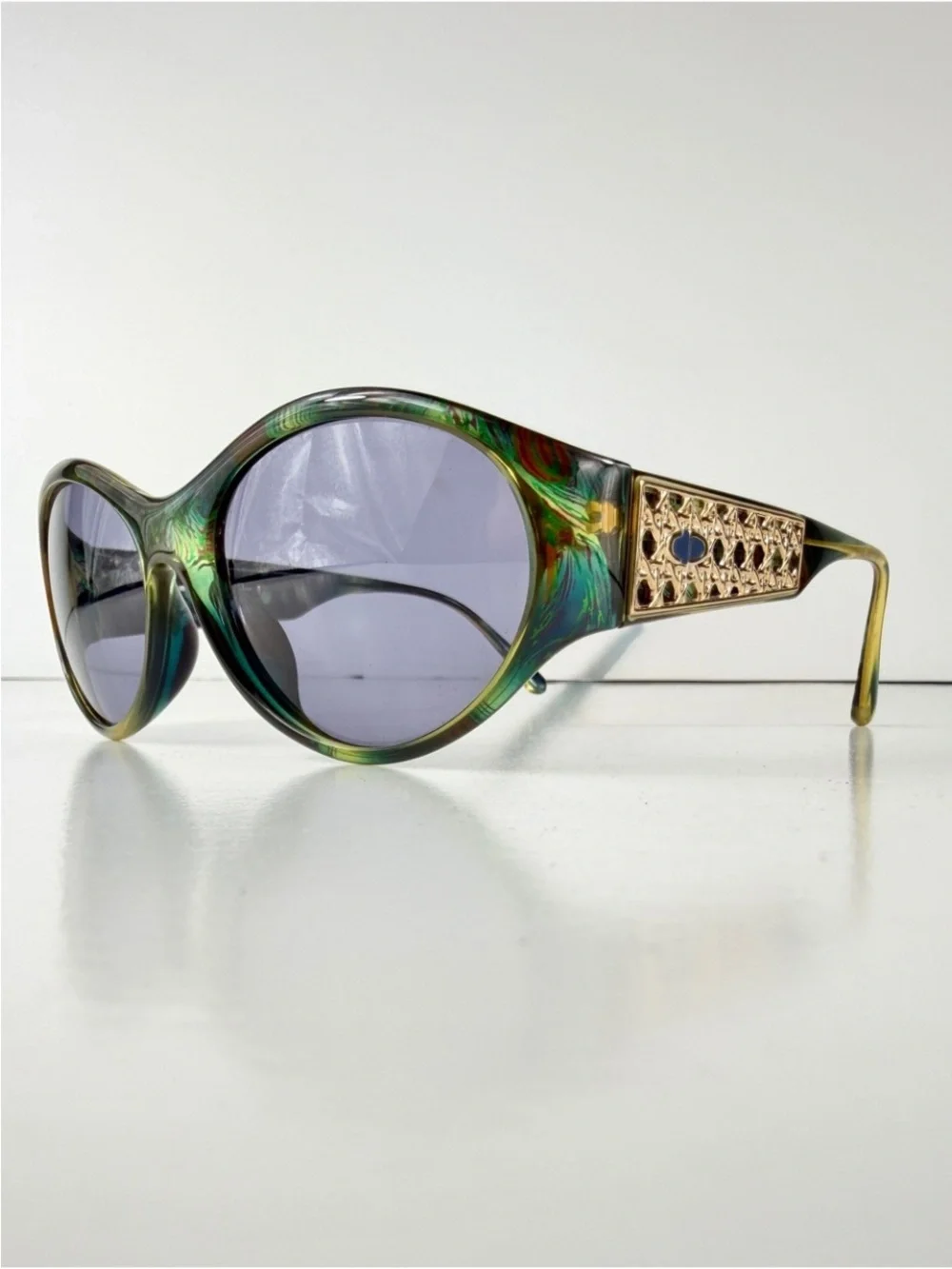 Vintage Dior 2766A 50 Sunglasses Deadstock VFC Box Set Green Gold Cannage